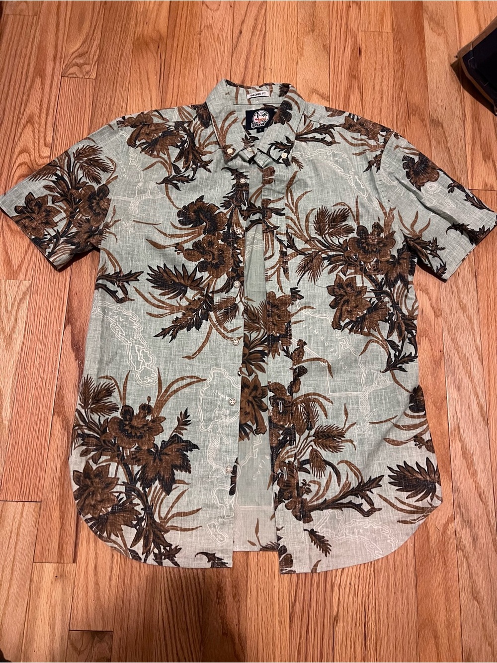 reyn spooner Light Green and Brown Floral Short-Sleeve Button-Up Shirt